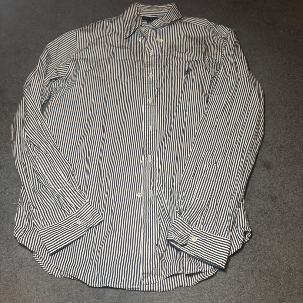 Ralph Lauren Custom Fit Striped Button Down Shirt Mens XL Navy White Long Sleeve